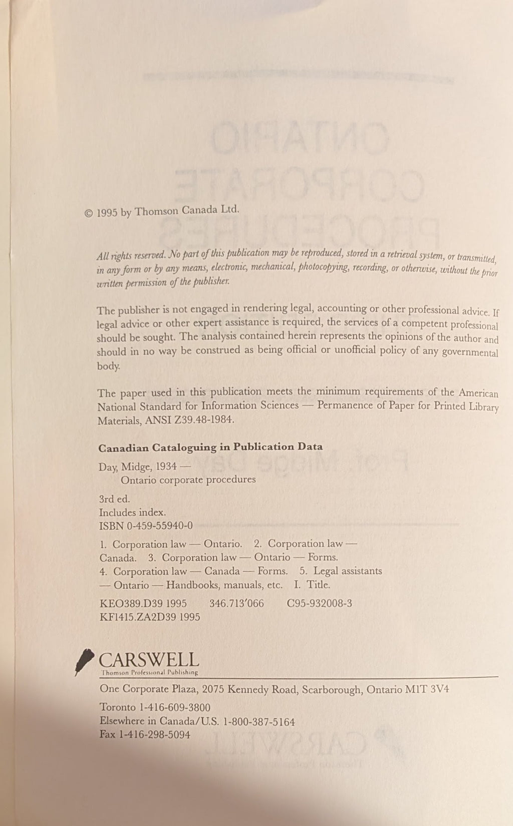Ontario Corporate Procedures (Third Edition)