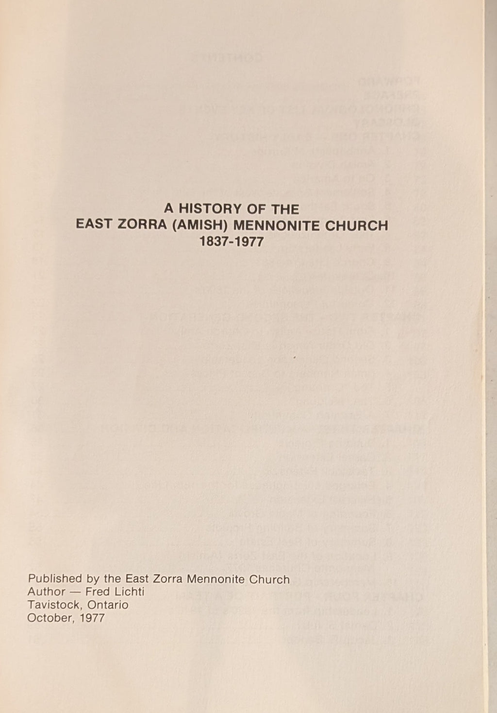 A History of the East Zorra (Amish) Mennonite Church, 1837–1977